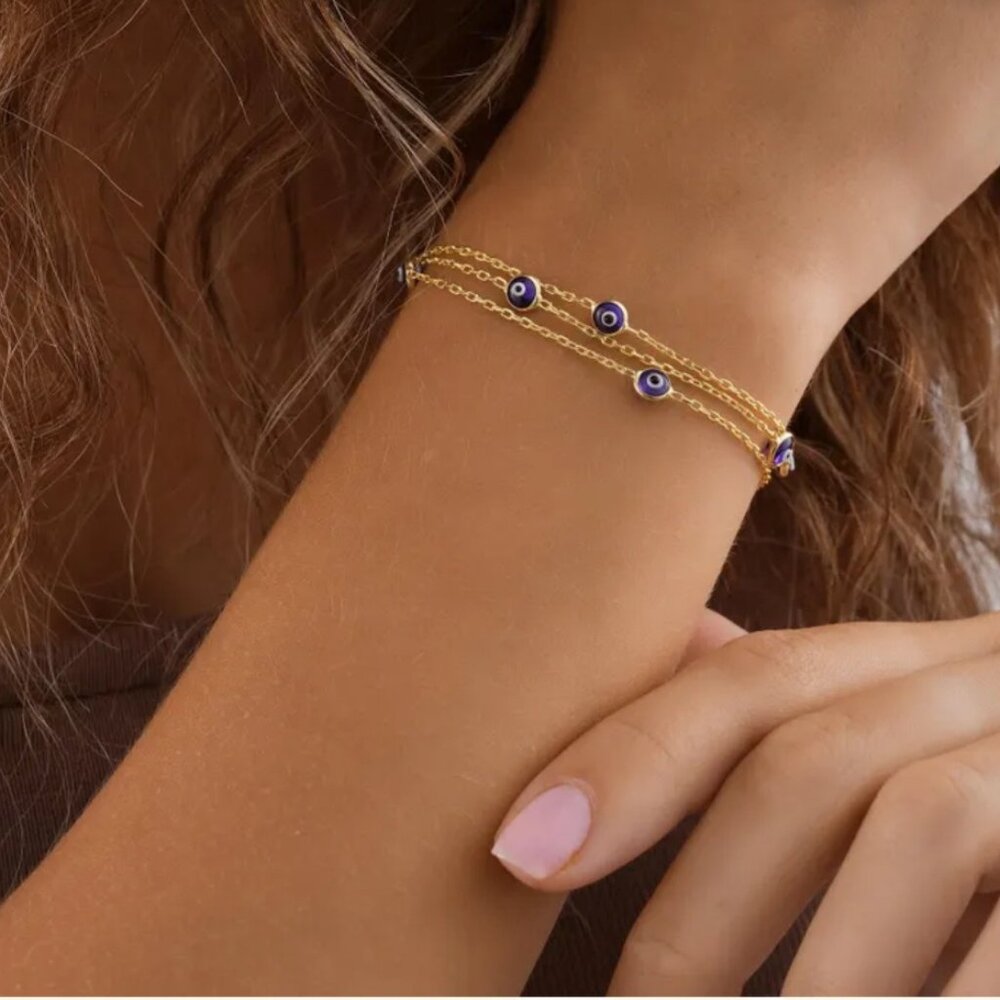 14K Gold Layered Evil Eye Bracelet,Chain Bracelet,Protection Bracelet